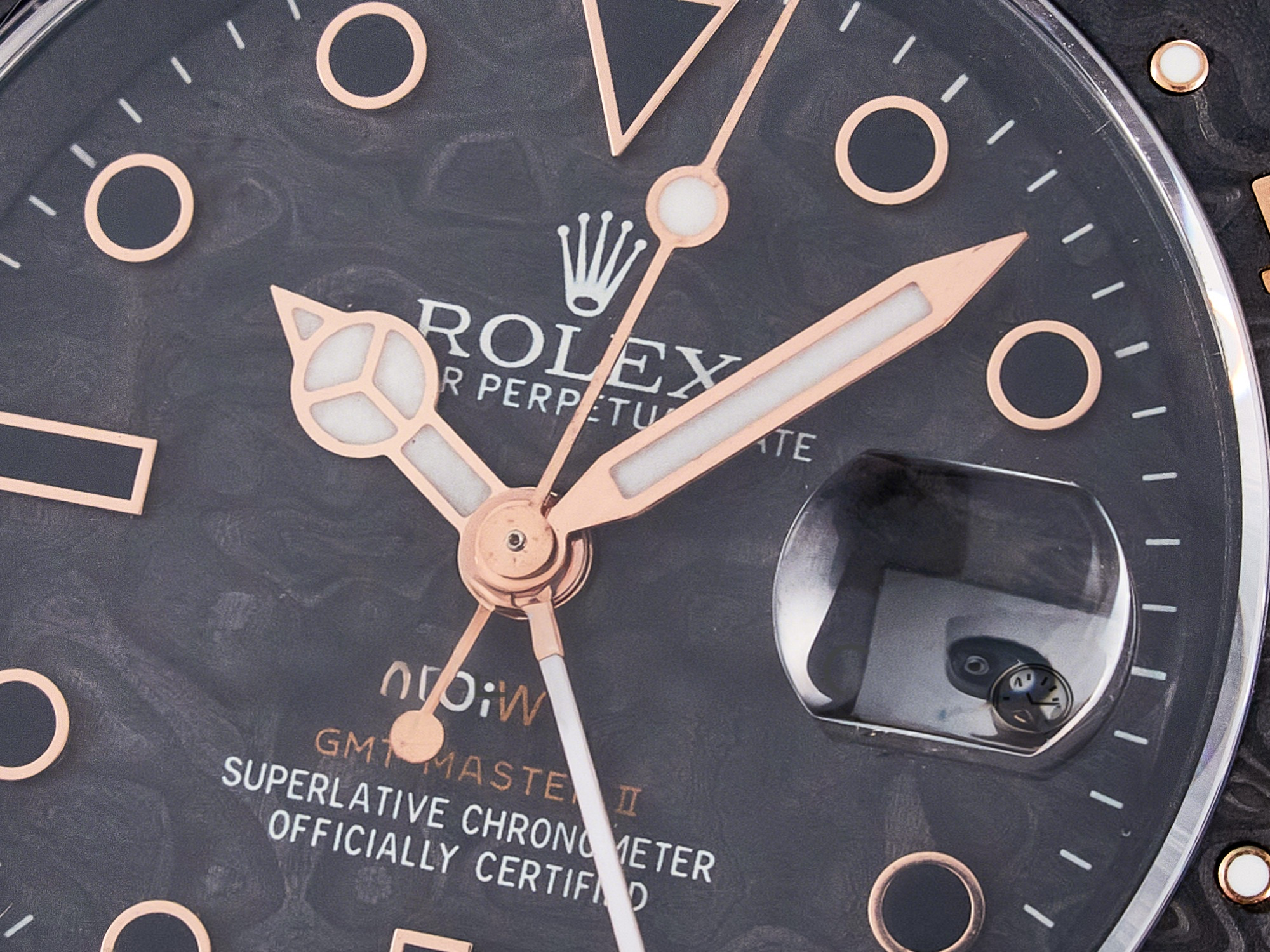 Rolex GMT Carbon DIWF Best Edition Black Carbon Dial RG Markers on Beige Nylon Strap SA3186 CHS-fasswatch
