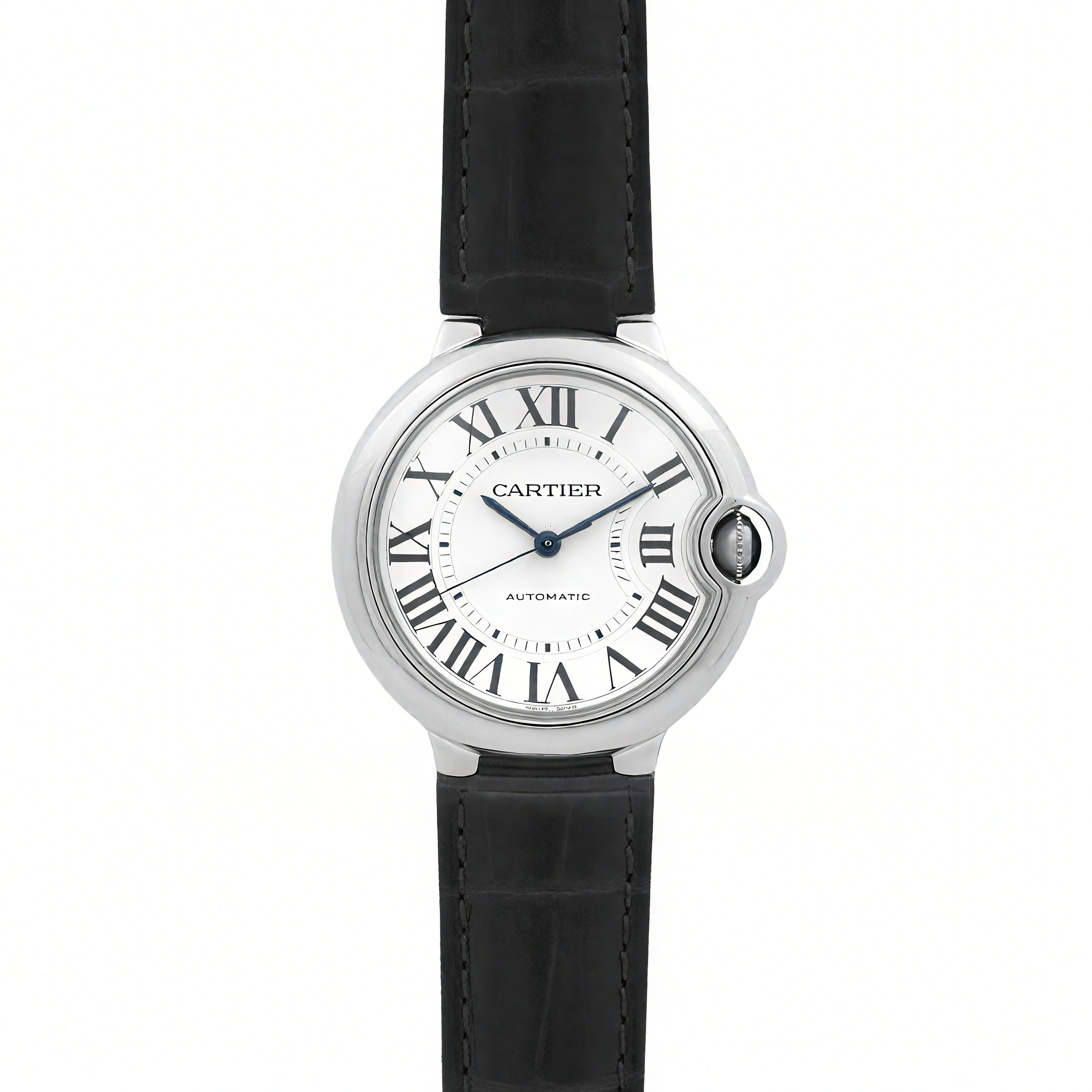 Ballon Bleu de Cartier 36mm White Dial in Steel on Black Leather Strap-fasswatch