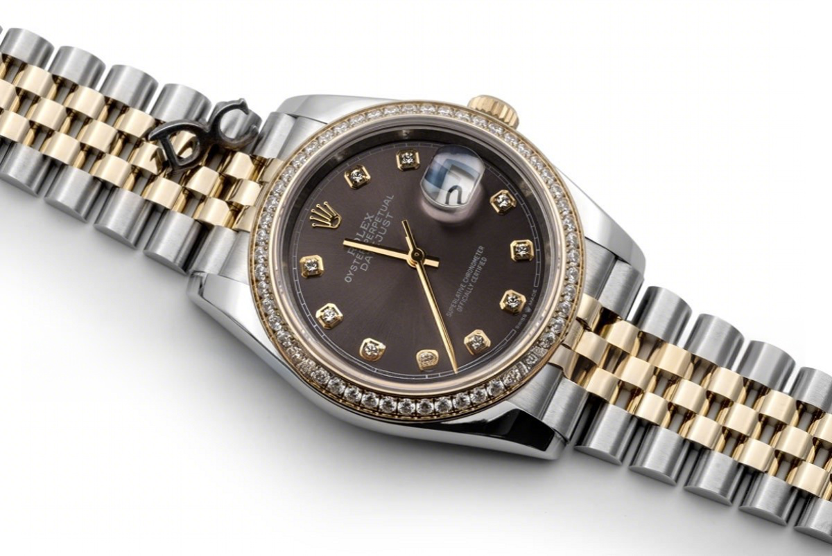 Rolex Datejust 36 126283RBR Dark Rhodium Dial in Yellow Gold and Steel with Diamond Set Bezel and Diamond Markers-fasswatch