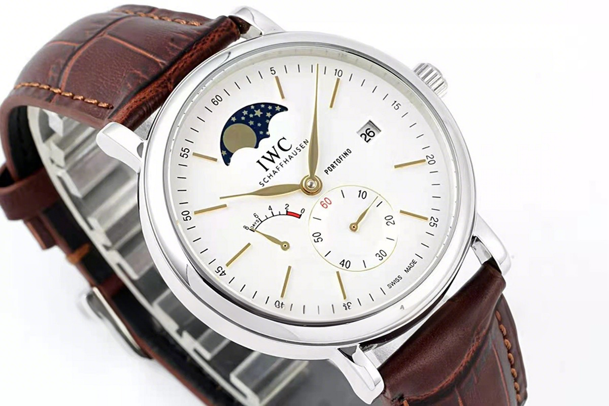 IWC Portofino Hand Wound Moon Phrase IW516401 White Dial in Steel-fasswatch