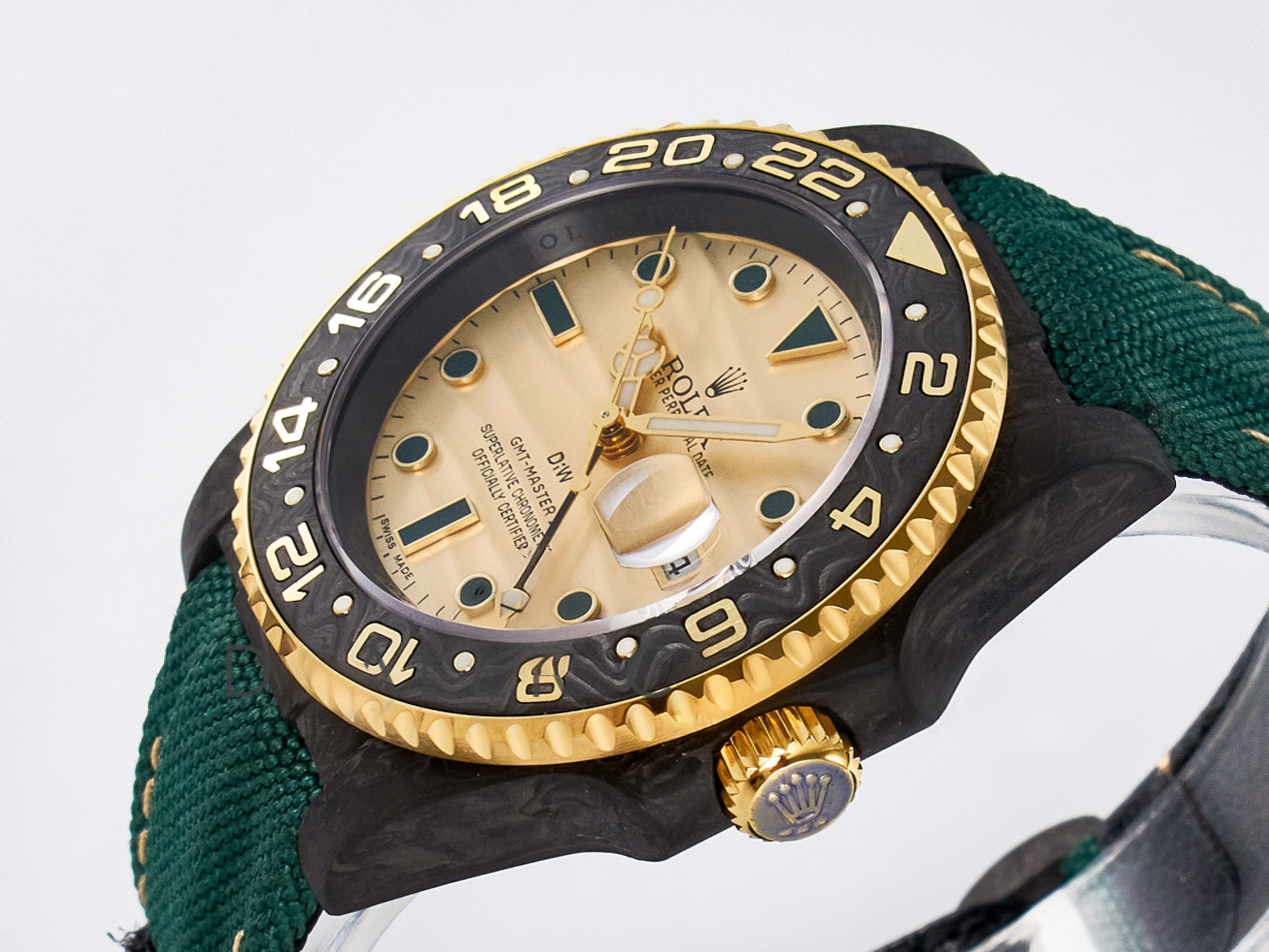Rolex GMT Carbon DIWF Best Edition Yellow Dial on Green Nylon Strap SA3285 CHS V2-fasswatch