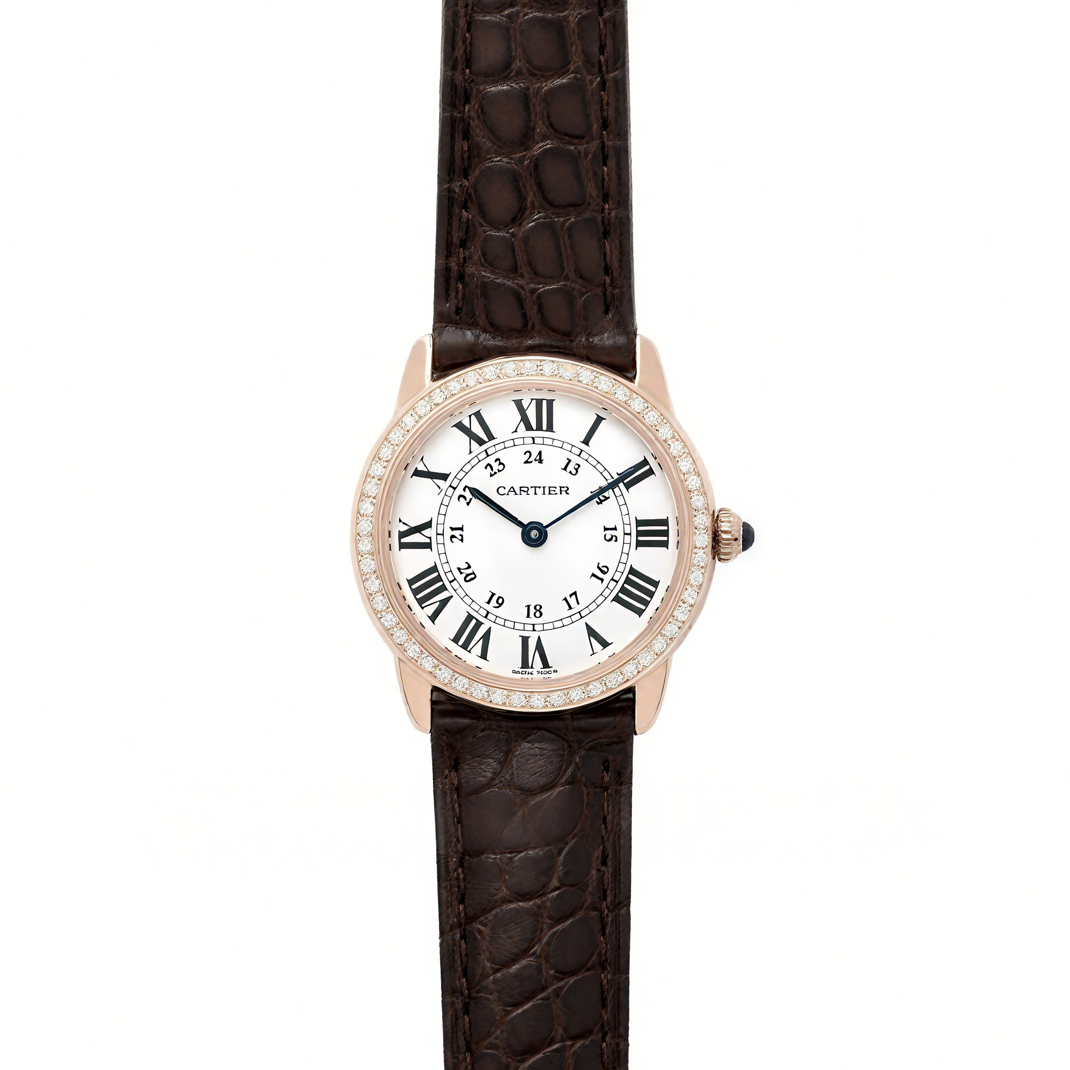 Cartier Ronde Louis Cartier Watch 29mm White Dial in Pink Gold on Brown Leather Strap-fasswatch