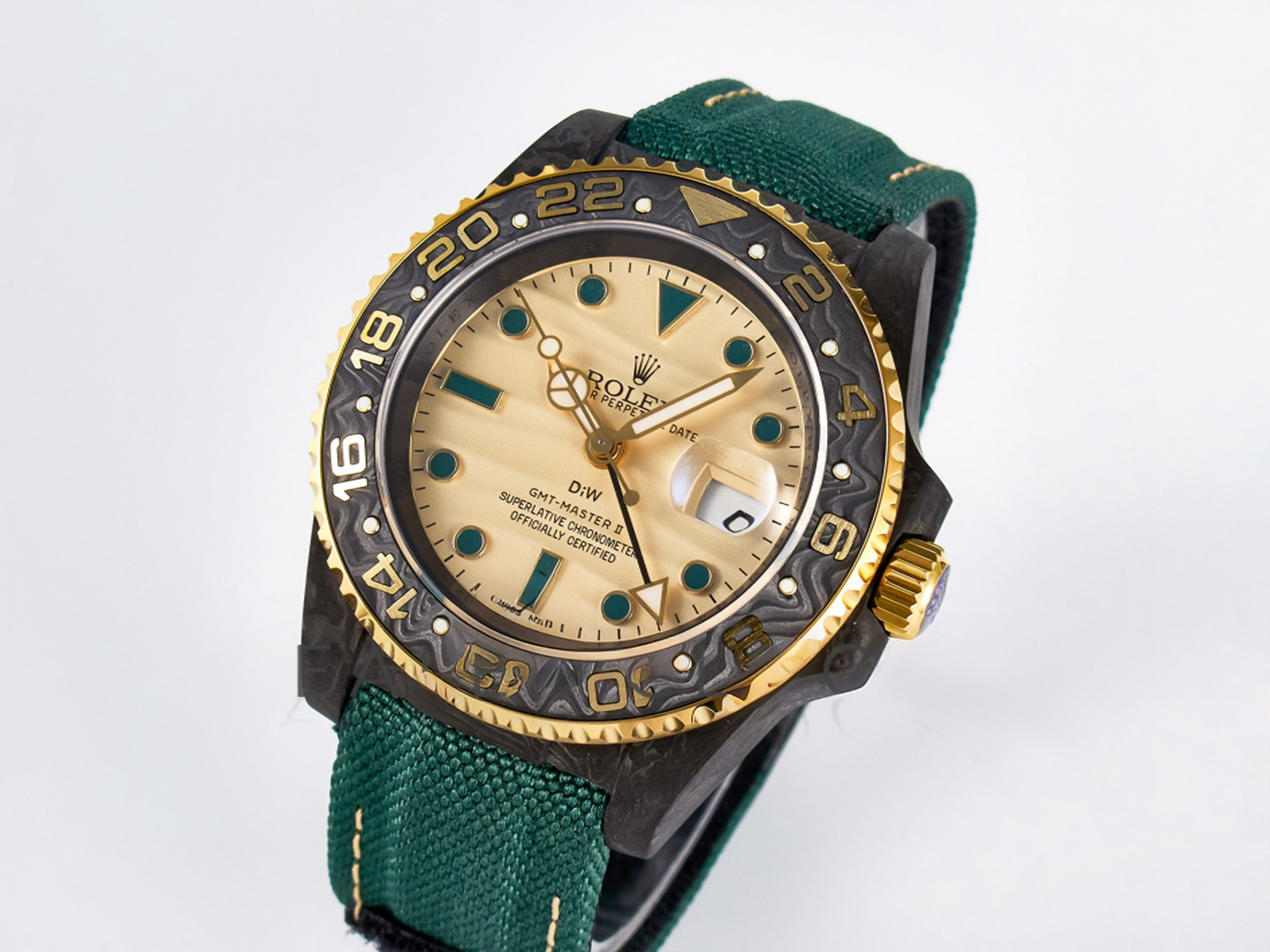 Rolex GMT Carbon DIWF Best Edition Yellow Dial on Green Nylon Strap SA3285 CHS V2-fasswatch