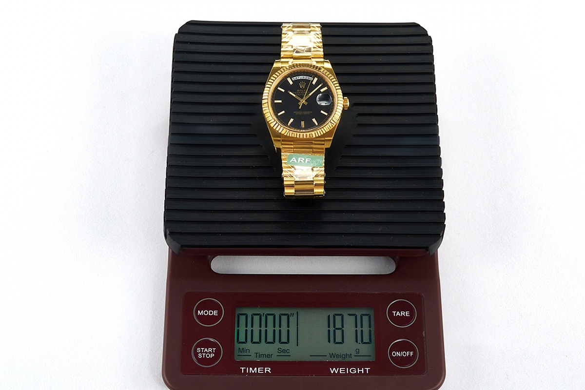 Rolex Daydate 40 228238 Bright Black Dial with Stick Marker in Yellow Gold (Gain Weight)-fasswatch