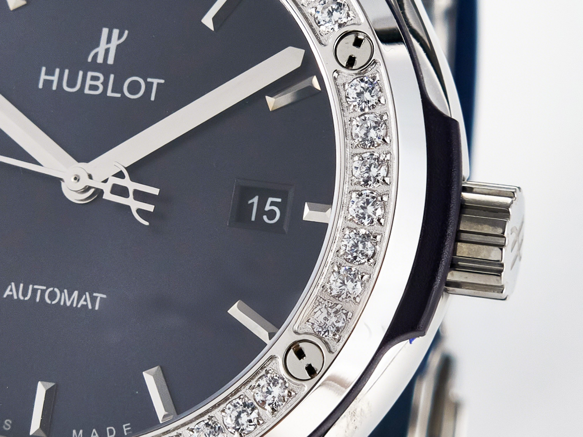 Hublot Classic Fusion Bang 42mm HBF 1:1 Best Edition Blue Dial Diamonds Bezel on Blue Leather Strap A2892-fasswatch