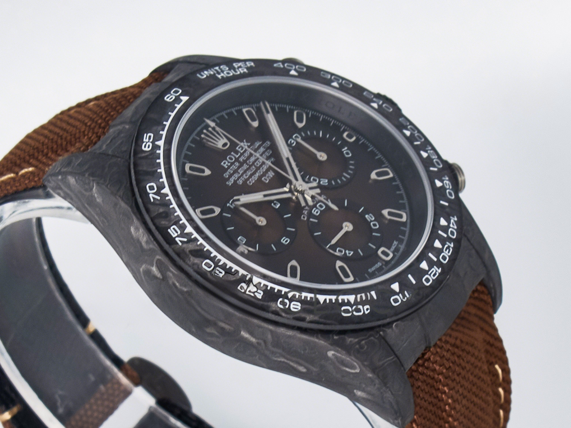 Rolex Daytona DIW Carbon/SS Case and Bezel DIWF Edition Brown Dial on Brown Nylon Strap A7750-fasswatch