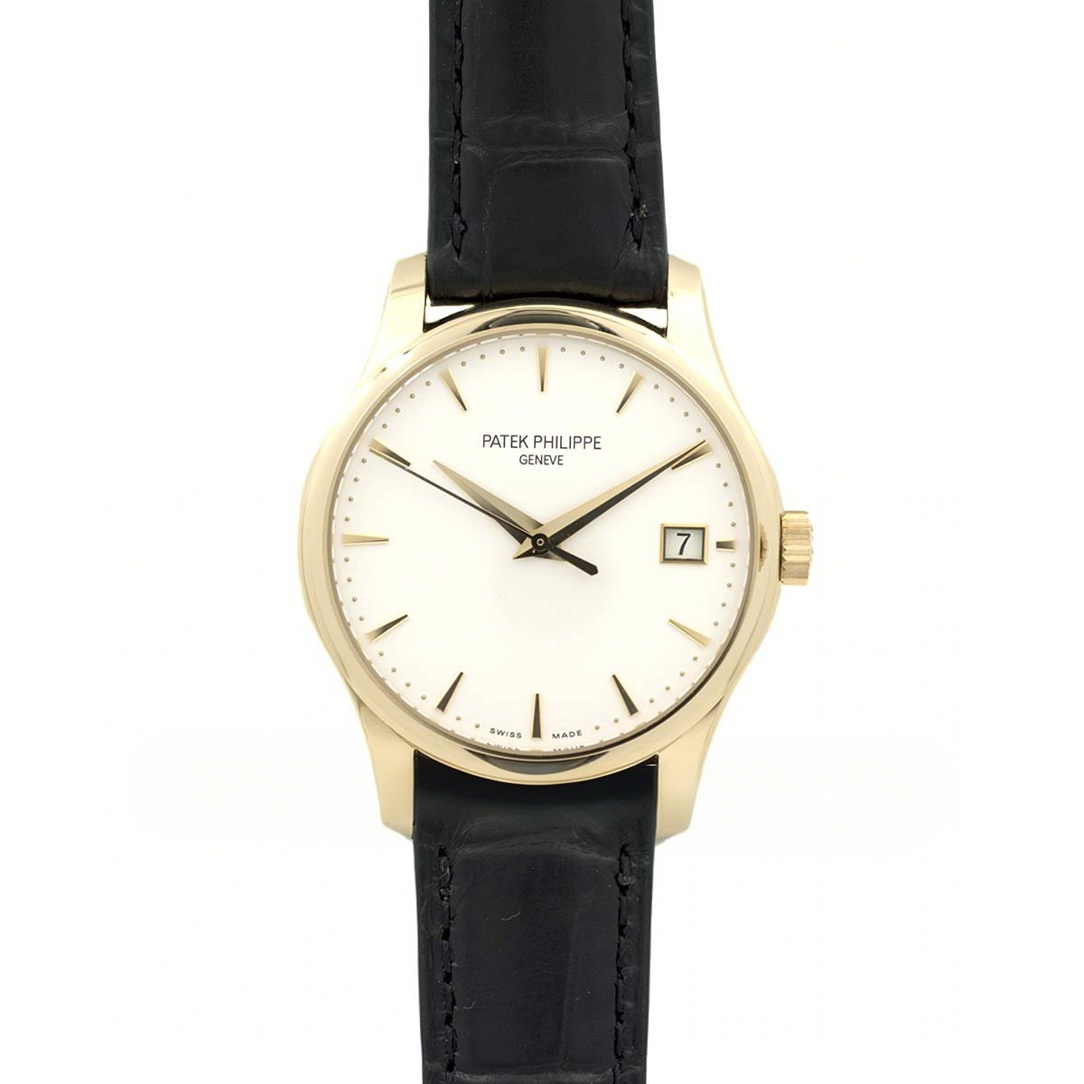 Patek Philippe Calatrava 5227J White Dial in Yellow Gold on Black Leather Strap-fasswatch