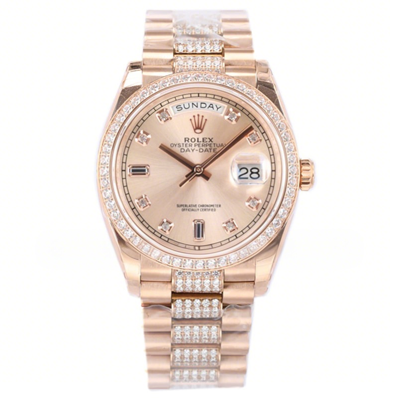Rolex Day-Date 36 128345RBR Rose Dial with Diamond Bezel in Everose Gold-fasswatch