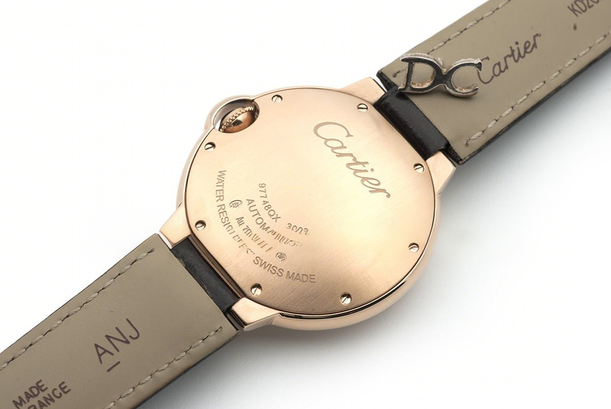 Ballon Bleu de Cartier 36mm White Dial in Rose Gold on Brown Leather Strap-fasswatch