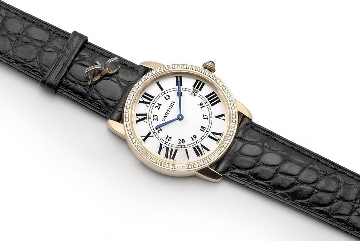 Cartier Ronde Louis Cartier Watch 36mm White Dial in Yellow Gold on Black Leather Strap-fasswatch