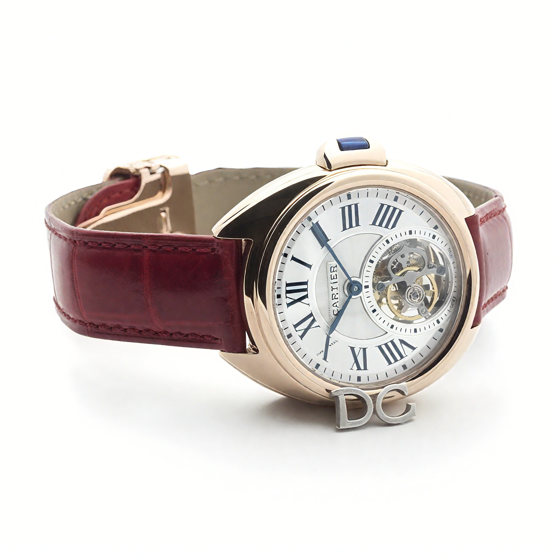 Cle de Cartier Tourbillon Rose Gold 35mm on Red Leather Strap-fasswatch