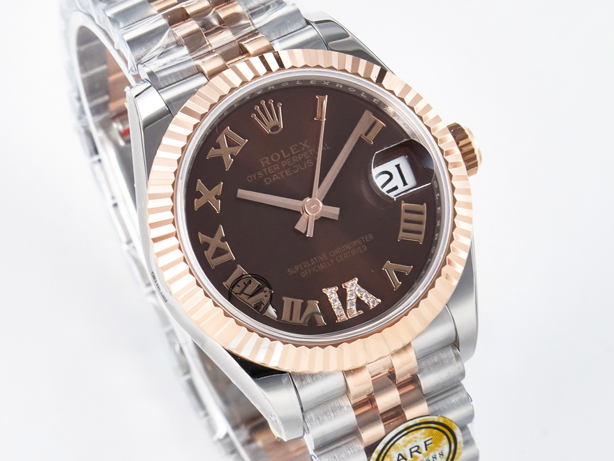 Rolex DateJust 31 278271 ARF 1:1 Best Edition 904L Steel Brown Roman Diamonds Dial on SS/RG Jubilee Bracelet ETA 2688-fasswatch