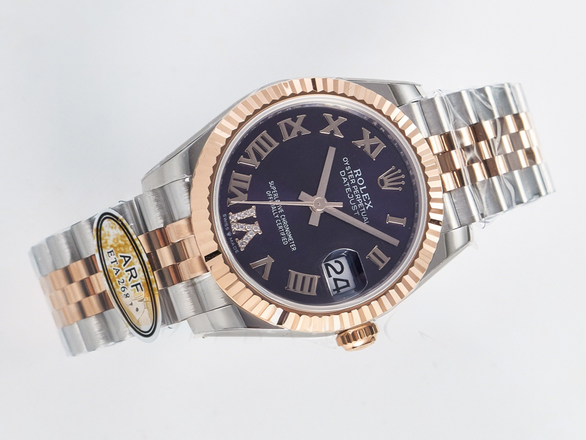 Rolex DateJust 31 278271 ARF 1:1 Best Edition 904L Steel Purple Roman Diamonds Dial on SS/RG Jubilee Bracelet ETA 2688-fasswatch