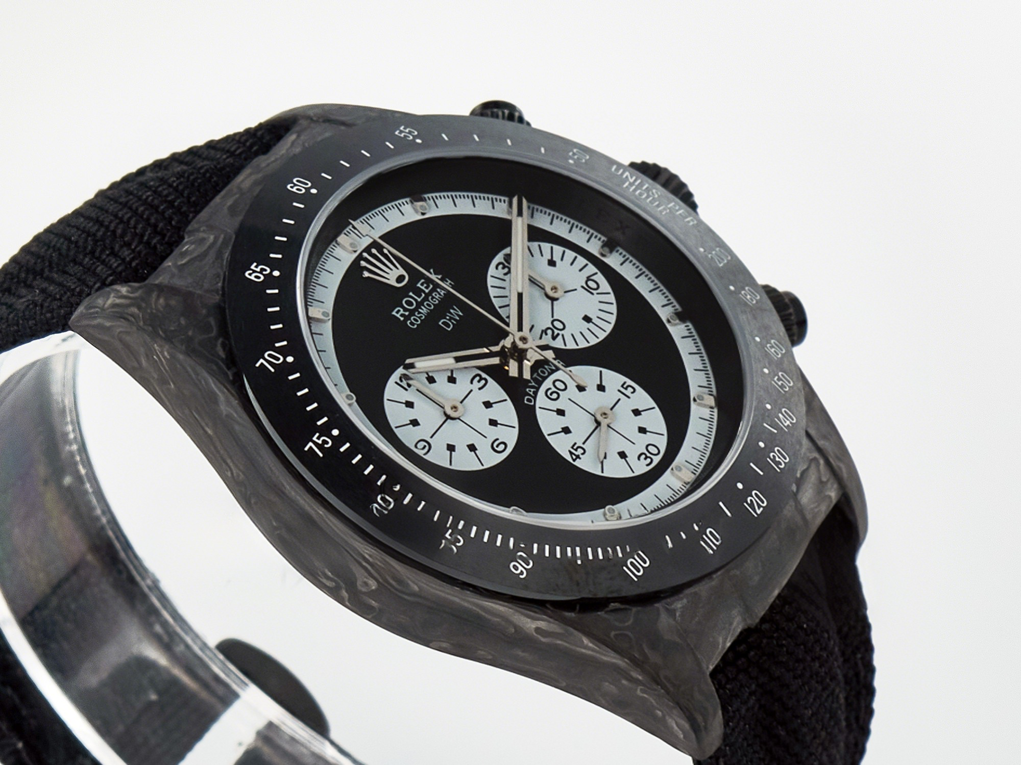 Rolex Daytona DIW Black Carbon DIWF 1:1 Best Edition Black/White Dial on Black Nylon Strap SH4130-fasswatch