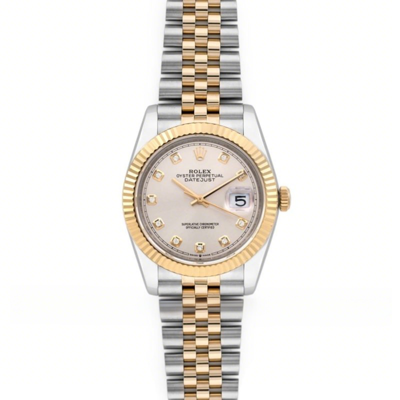 Rolex Datejust 36 126283RBR Silver Dial in Yelllow Gold and Steel with Diamond Markers-fasswatch