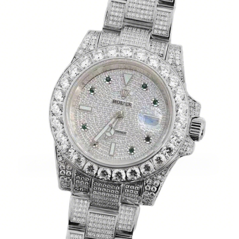 Rolex Submariner 116659 Full Diamond Paved Dial with Green Diamond in Steel-fasswatch
