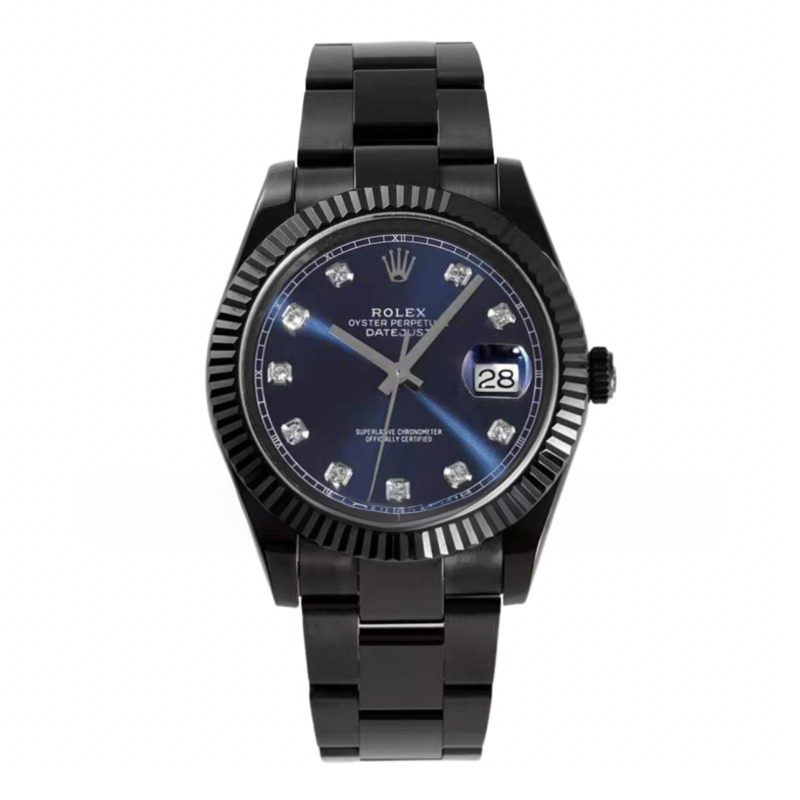 Rolex Datejust 41 Blue Dial with Diamond Markers in PVD Black-fasswatch