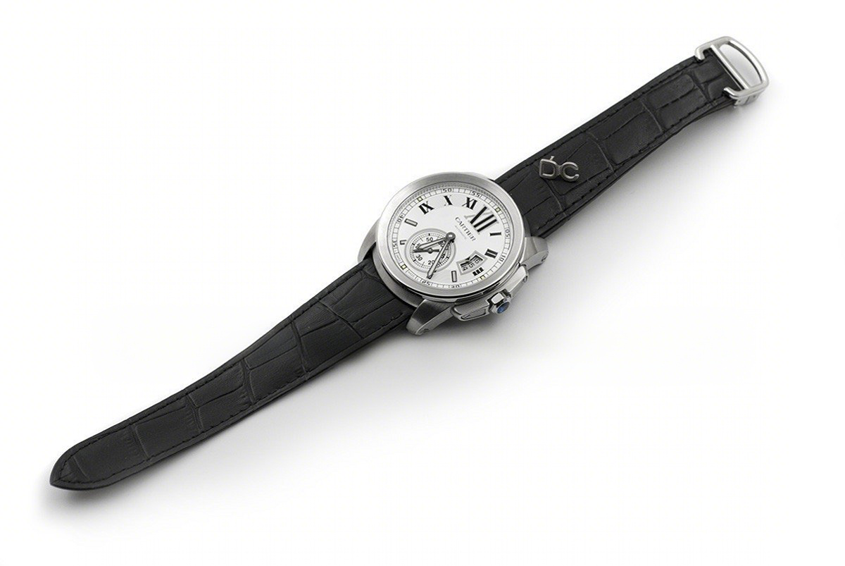 Calibre de Cartier White Dial on Black Leather Strap-fasswatch