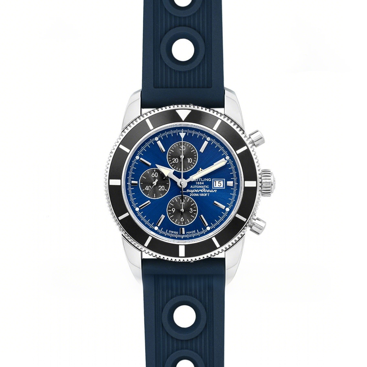 Breitling Superocean Heritage II Chronograph 46 Blue Dial in Steel on Rubber Strap-fasswatch