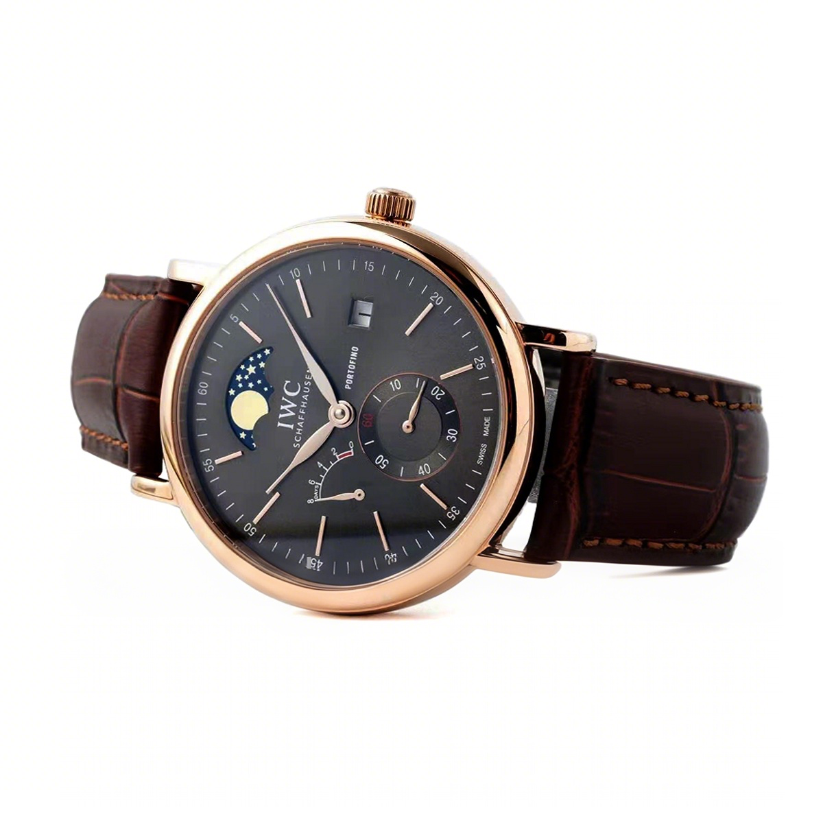IWC Portofino Hand Wound Moon Phrase IW516403 Black Dial in Rose Gold-fasswatch