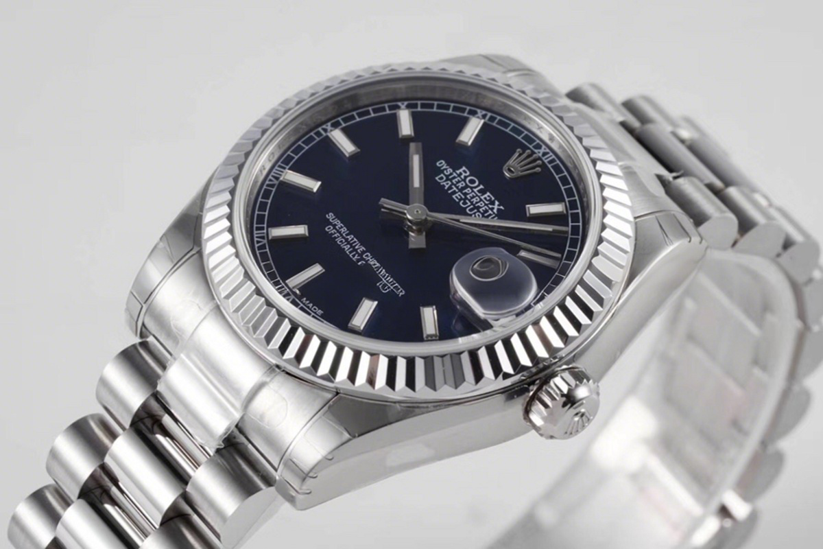 Rolex Datejust 31 Blue Dial Stick Markers in Steel on President Bracelet-fasswatch