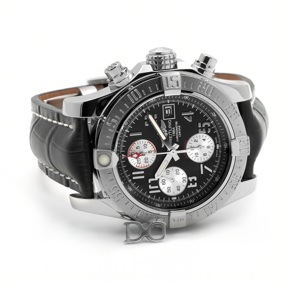 Breitling Colt Chronograph 44mm Black Dial in Steel on Black Leather Strap-fasswatch