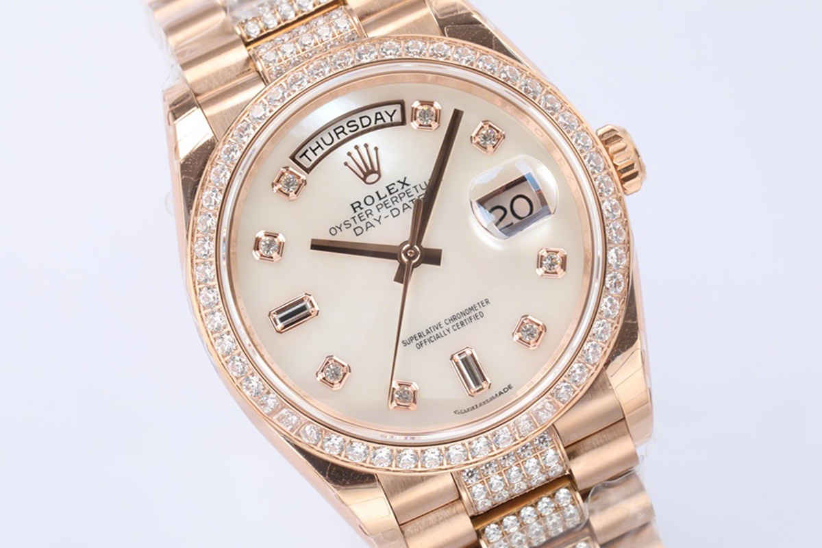Rolex Day-Date 36 128345RBR Rose Dial with Diamond Bezel in Everose Gold-fasswatch