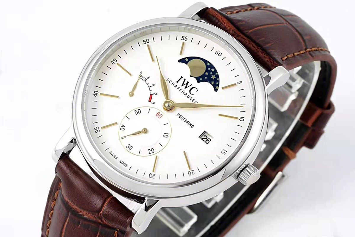 IWC Portofino Hand Wound Moon Phrase IW516401 White Dial in Steel-fasswatch