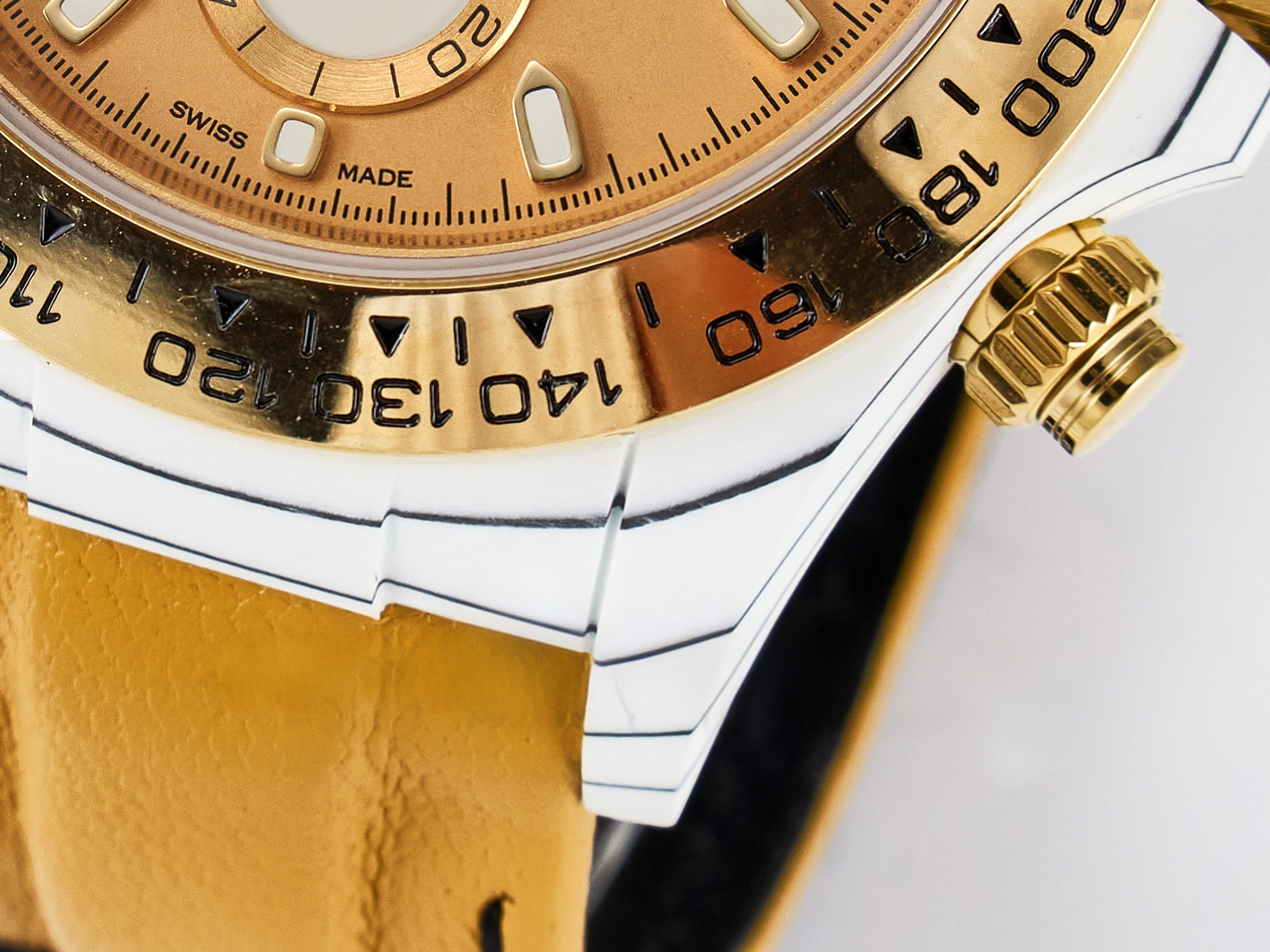 Rolex Daytona DIW White Carbon Case YG Bezel DIWF Edition YG Dial on Brown Leather Strap A7750-fasswatch