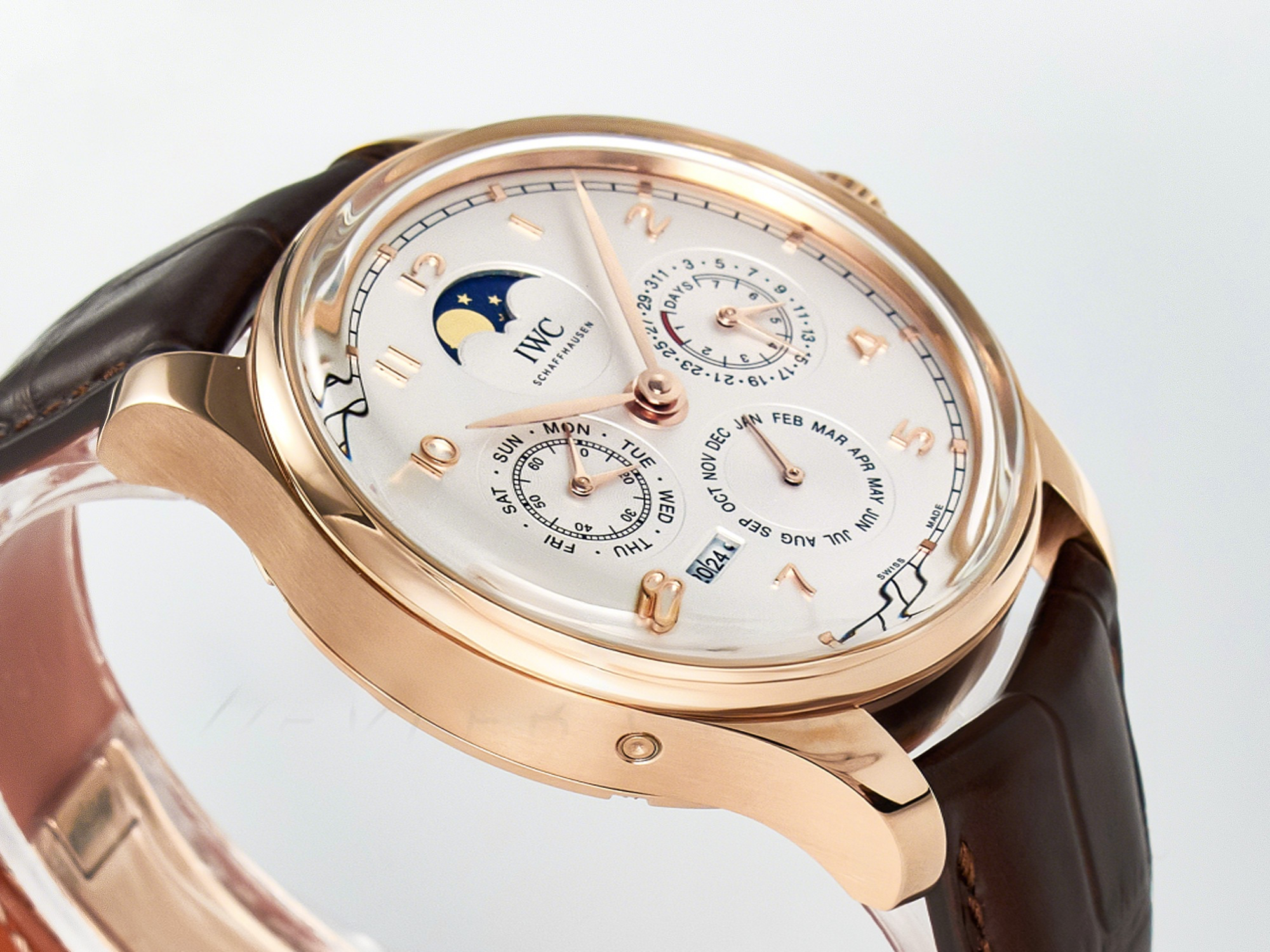 IWC IW5033 Portugieser Perpetual Calendar RG V9F 1:1 Best Edition White Dial on Brown Leather Strap A52610-fasswatch