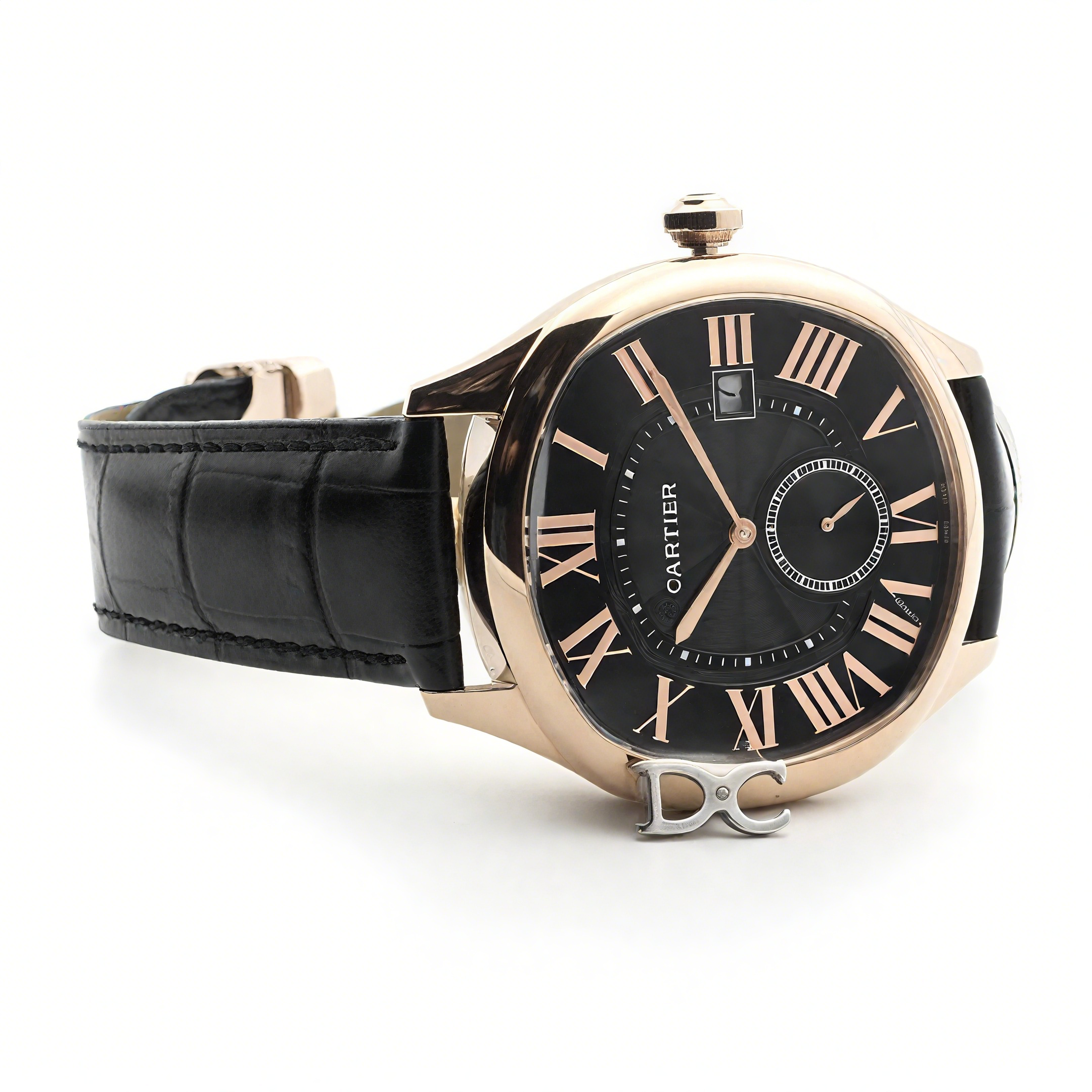 Cartier Drive de Cartier Black Dial in Rose Gold on Black Leather Strap-fasswatch