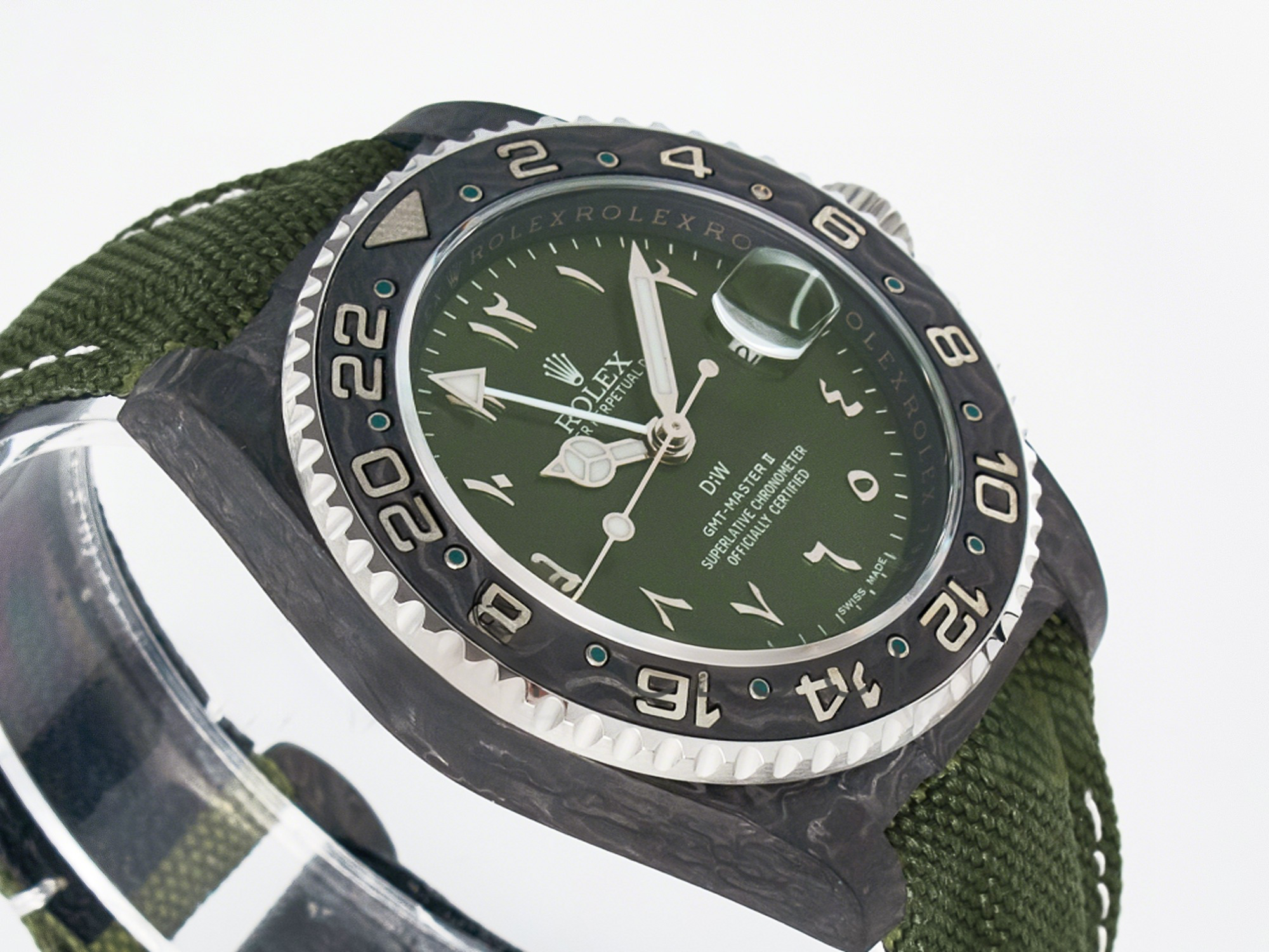 Rolex GMT Carbon DIWF Best Edition Green Arabic Dial on Green Nylon Strap SA3186 CHS-fasswatch