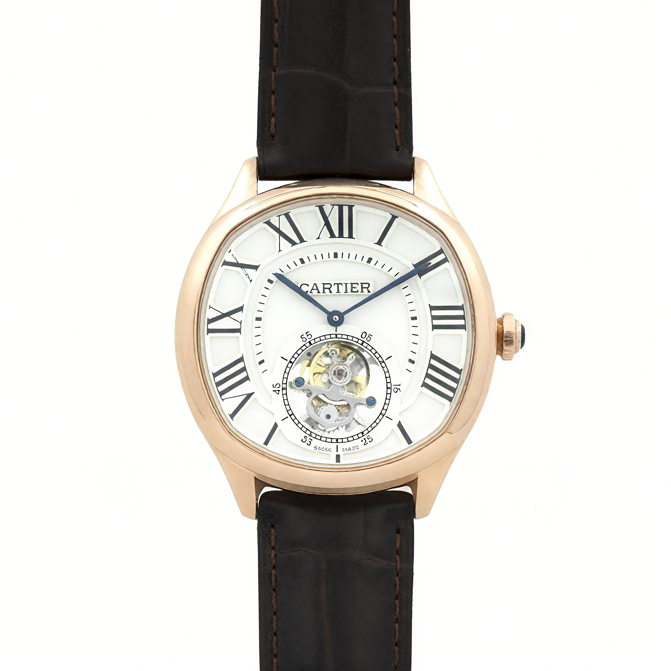 Cartier Drive de Cartier Tourbillon White Dial in Rose Gold on Black Leather Strap-fasswatch