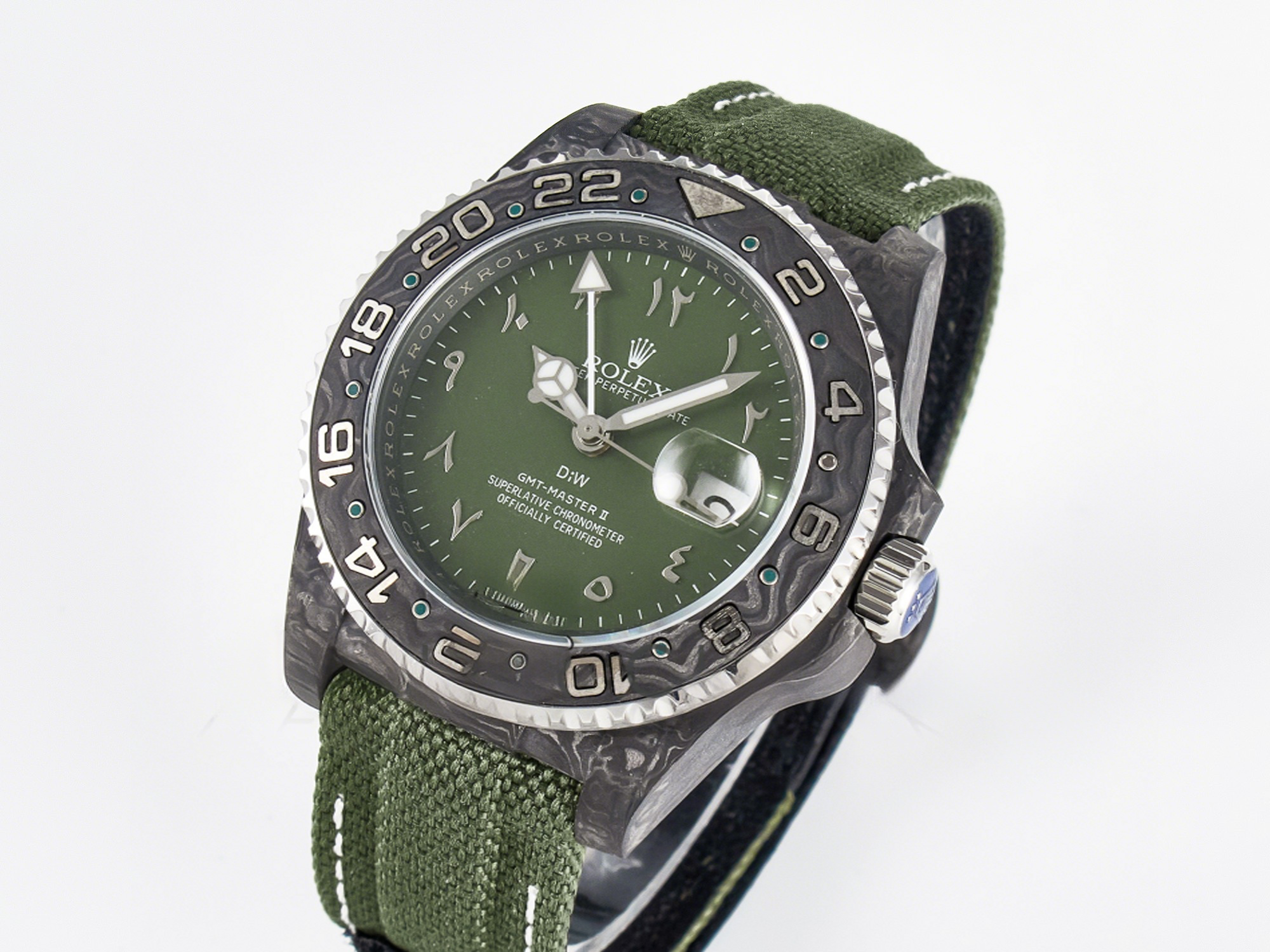 Rolex GMT Carbon DIWF Best Edition Green Arabic Dial on Green Nylon Strap SA3186 CHS-fasswatch