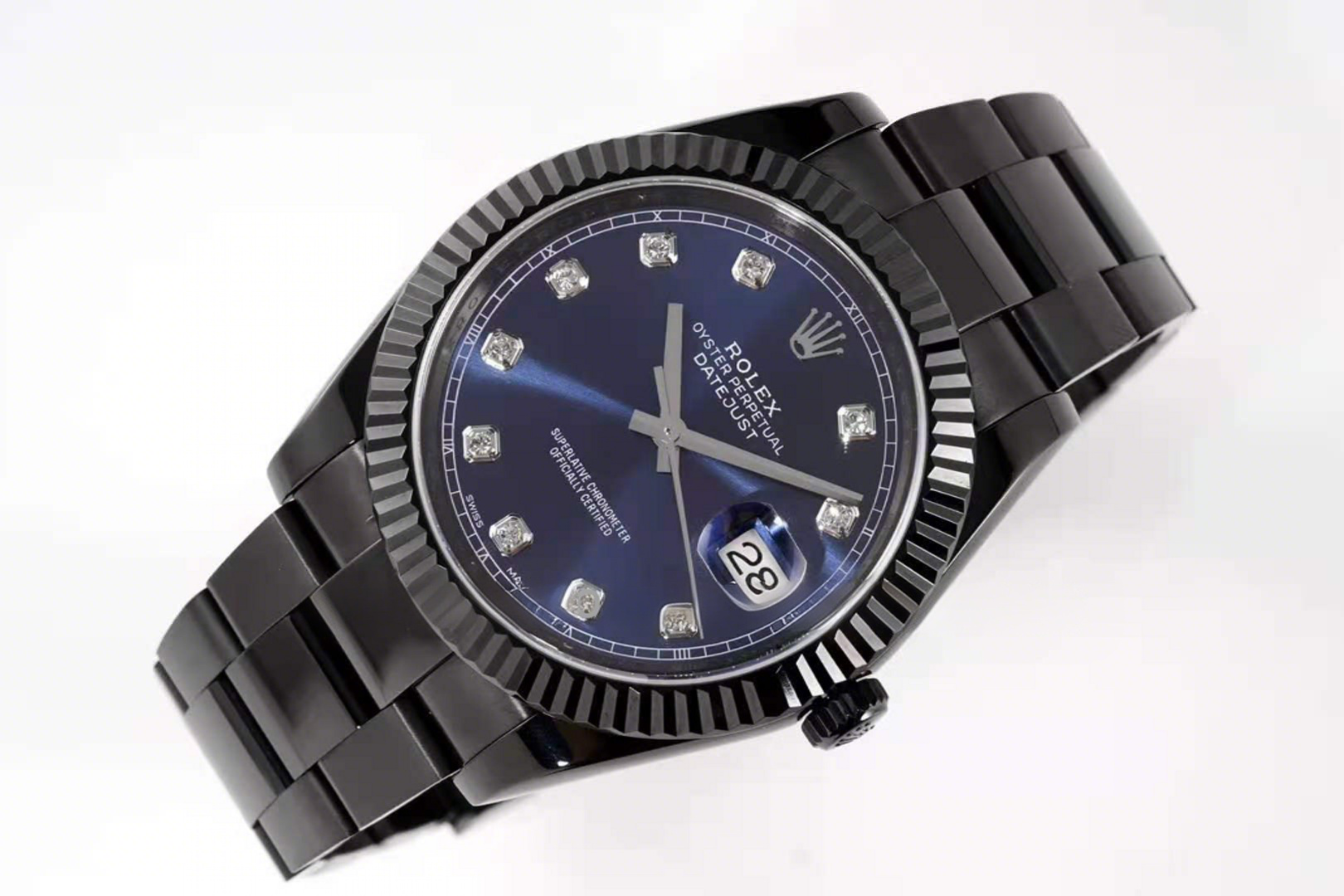 Rolex Datejust 41 Blue Dial with Diamond Markers in PVD Black-fasswatch