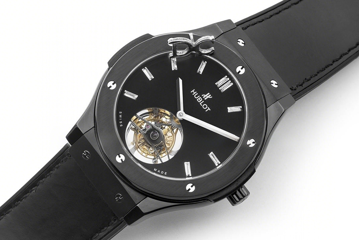 Hublot Classic Fusion Tourbillon 45mm Black Dial in Steel on Black Leather Strap-fasswatch