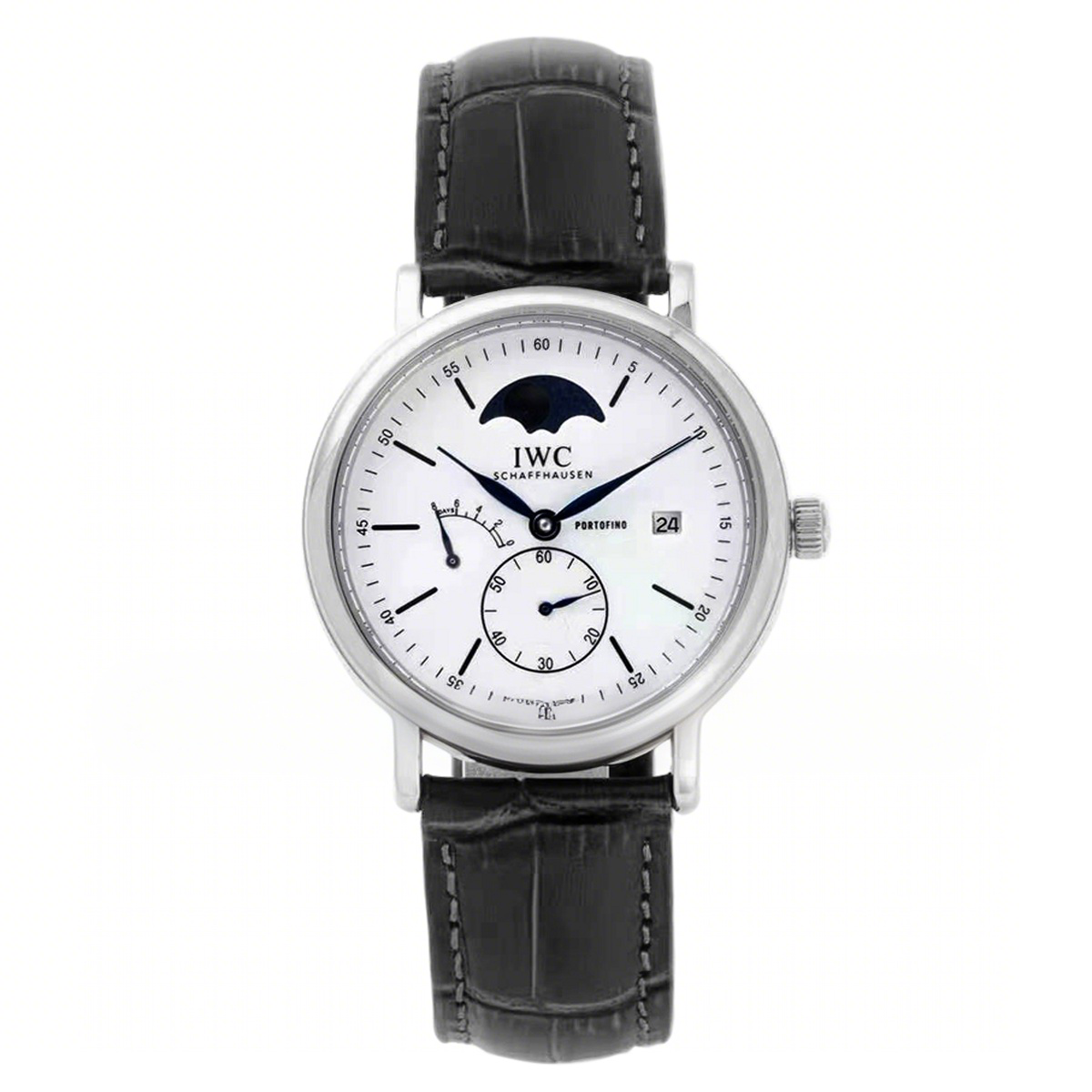 IWC Portofino Hand Wound Moon Phrase IW516406 White Dial in Steel-fasswatch