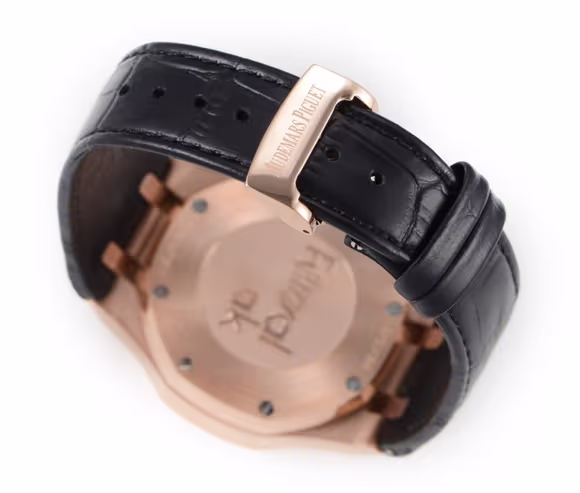 Audemars Piguet Royal Oak Self-Winding Chronograph Black Dial in Rose Gold on Leather Strap-fasswatch