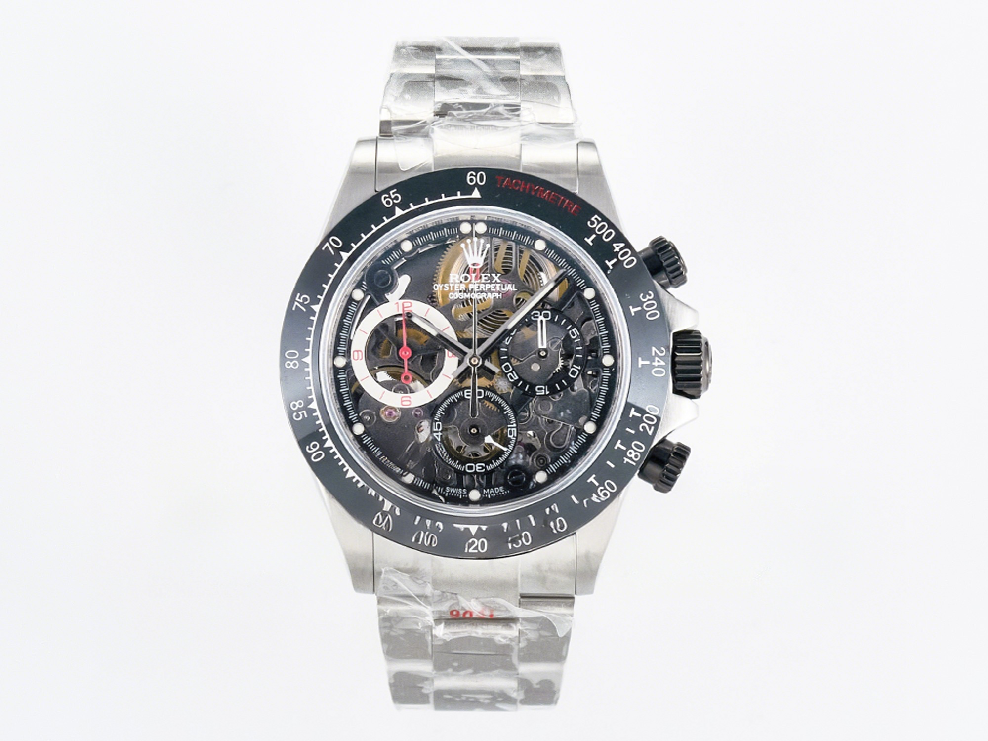 Rolex Daytona Artisans SS GETF Best Edition Skeleton Dial Black Ceramic Bezel on SS Bracelet DD4802-fasswatch