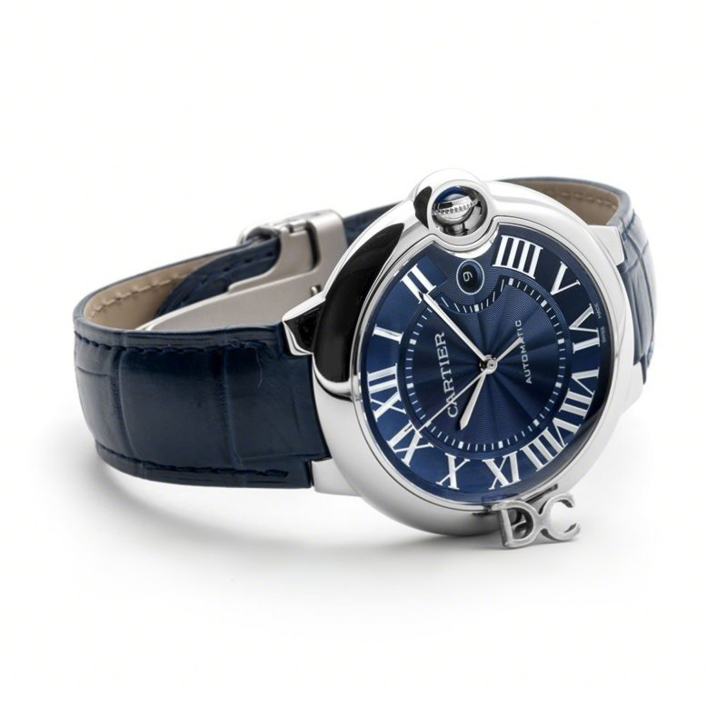 Cartier Ballon Bleu De Cartier 42mm Blue Dial in Steel on Blue Leather Strap-fasswatch