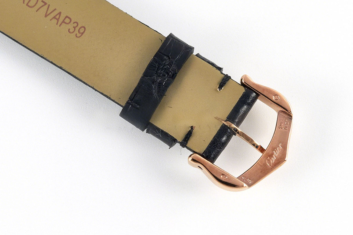 Cartier Ballon Blanc 30mm Silver Dial with Diamond Bezel in Rose Gold on Black Leather Strap-fasswatch