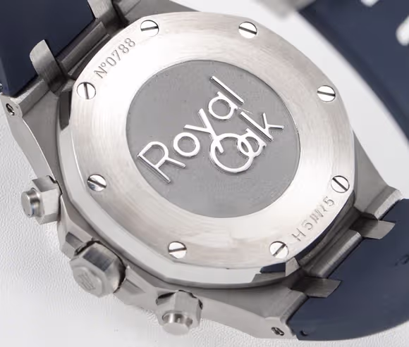 Audemars Piguet Royal Oak Self-Winding Chronograph White/Blue Dial in Steel on Rubber Strap-fasswatch