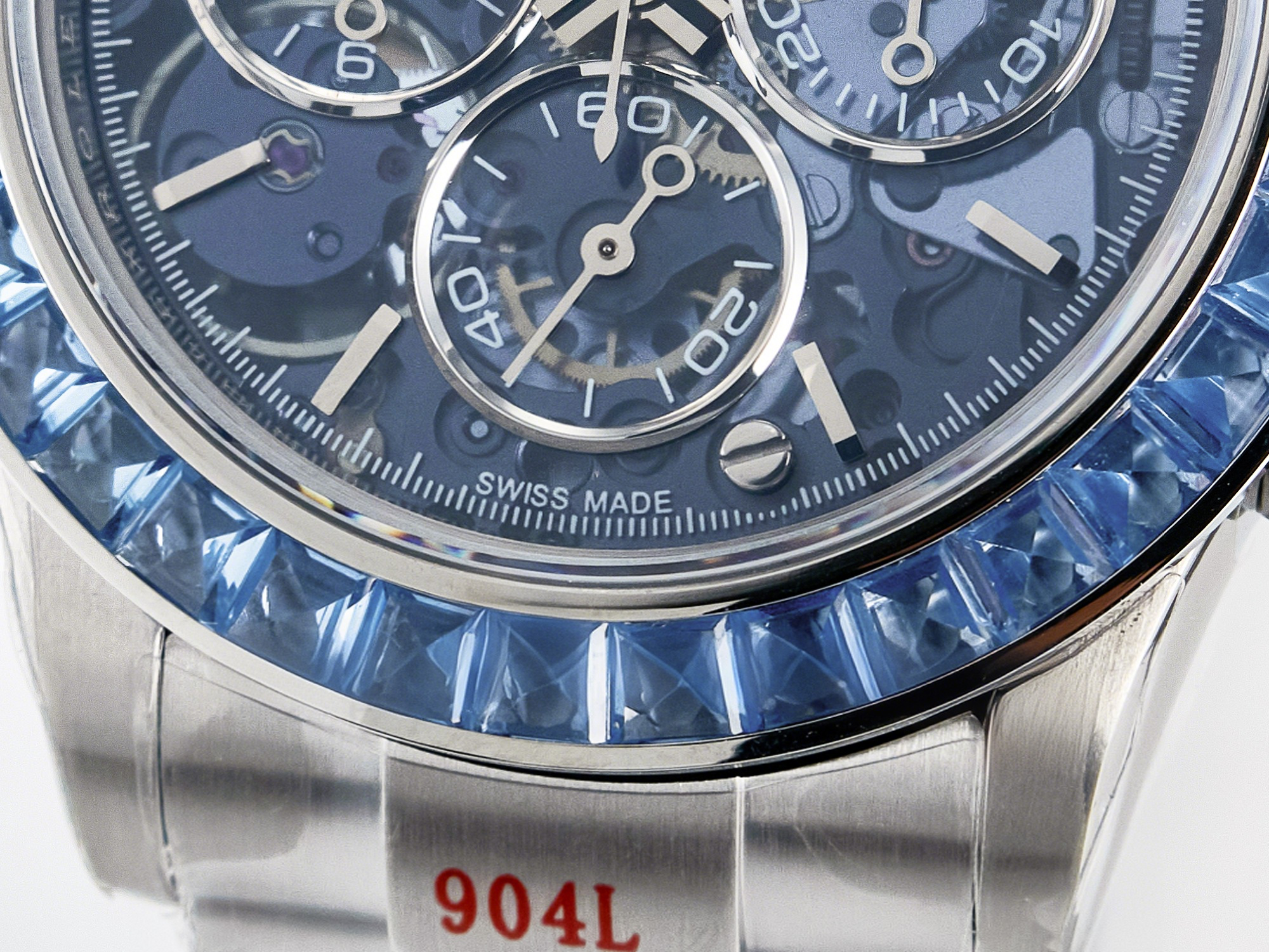 Rolex Daytona Artisans SS GETF Best Edition Blue Skeleton Dial Diamonds Bezel on SS Bracelet DD4802-fasswatch