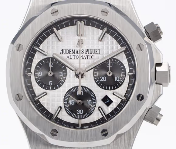 Audemars Piguet Royal Oak Self-Winding Chronograph White/Grey Dial in Steel on Rubber Strap-fasswatch