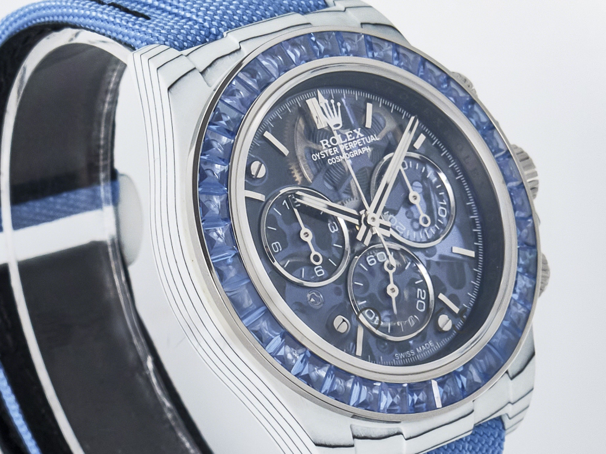 Rolex Daytona Artisans SS GETF Best Edition Blue Skeleton Dial Diamonds Bezel on SS Bracelet DD4802-fasswatch