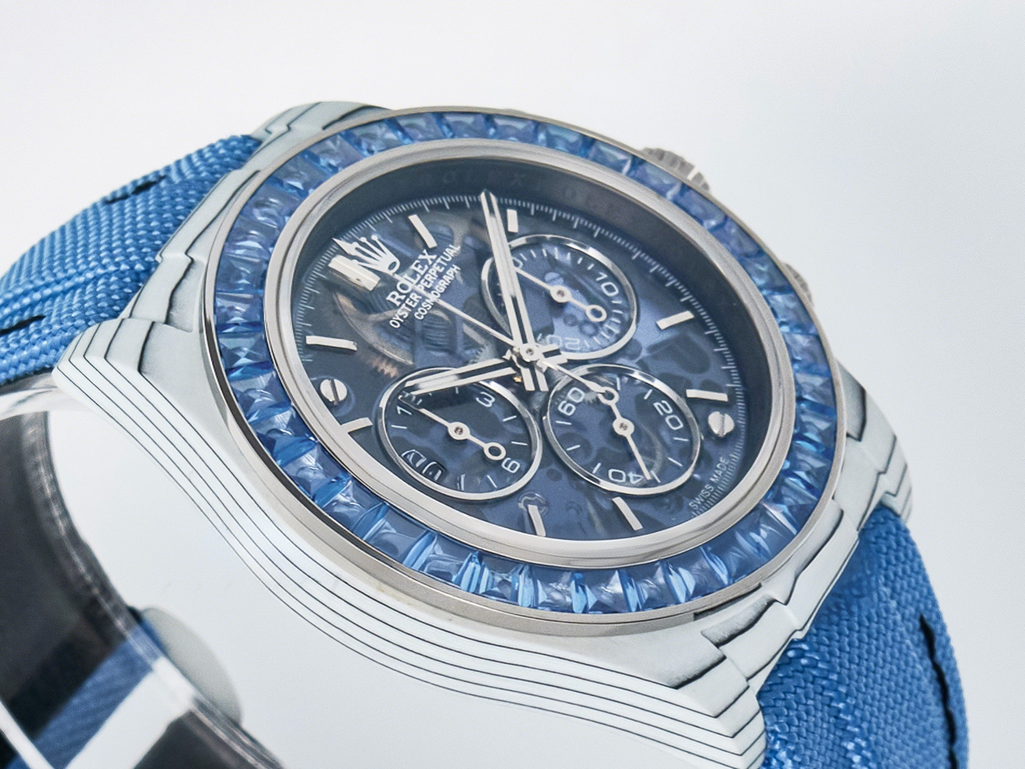 Rolex Daytona Artisans SS GETF Best Edition Blue Skeleton Dial Diamonds Bezel on SS Bracelet DD4802-fasswatch