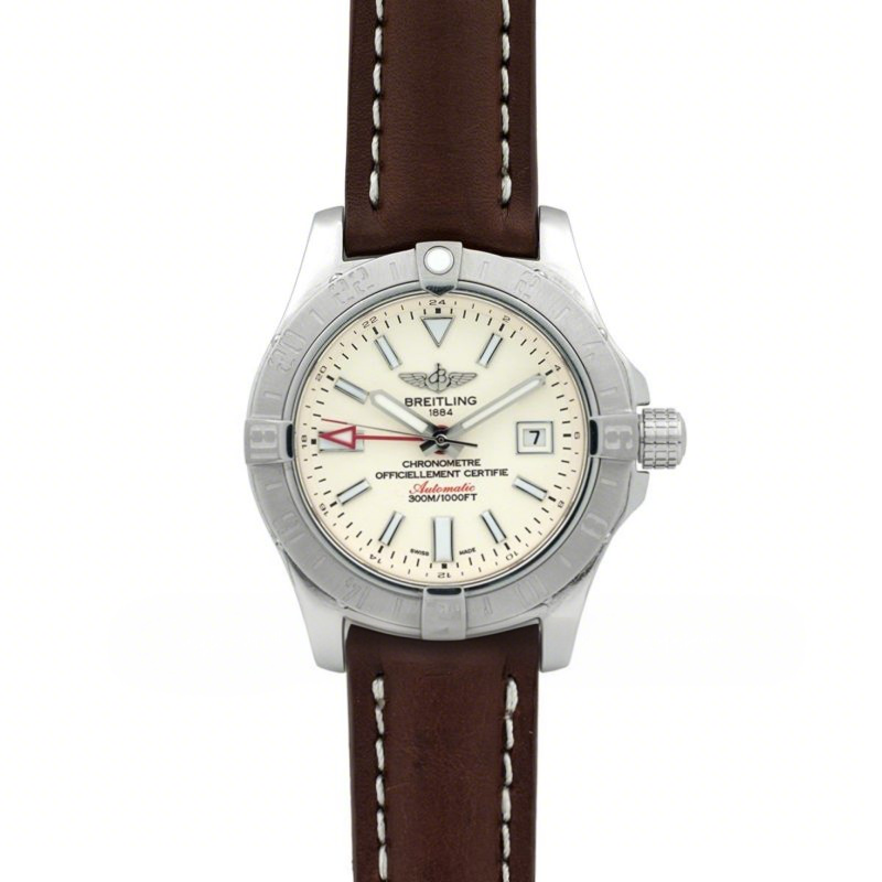 Breitling Avenger II GMT Silver Dial in Steel on Leather Strap-fasswatch