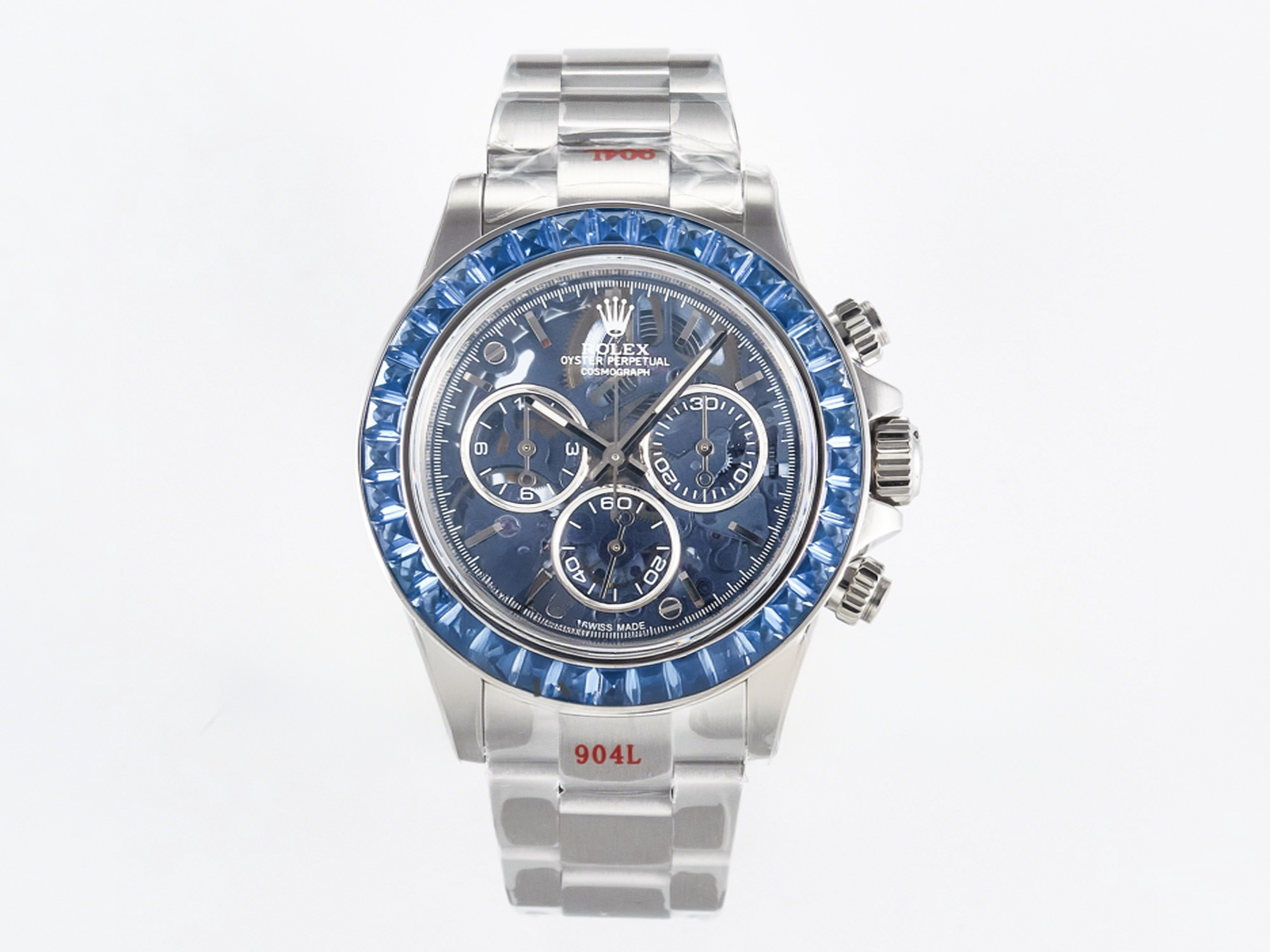 Rolex Daytona Artisans SS GETF Best Edition Blue Skeleton Dial Diamonds Bezel on SS Bracelet DD4802-fasswatch