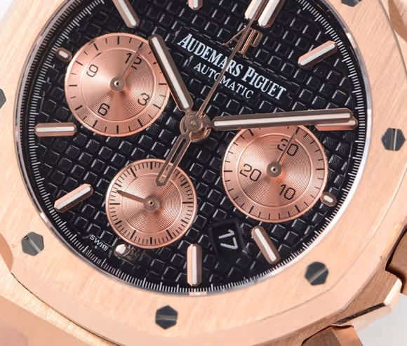 Audemars Piguet Royal Oak Self-Winding Chronograph Black/Rose Gold Dial in Rose Gold on Rubber Strap-fasswatch