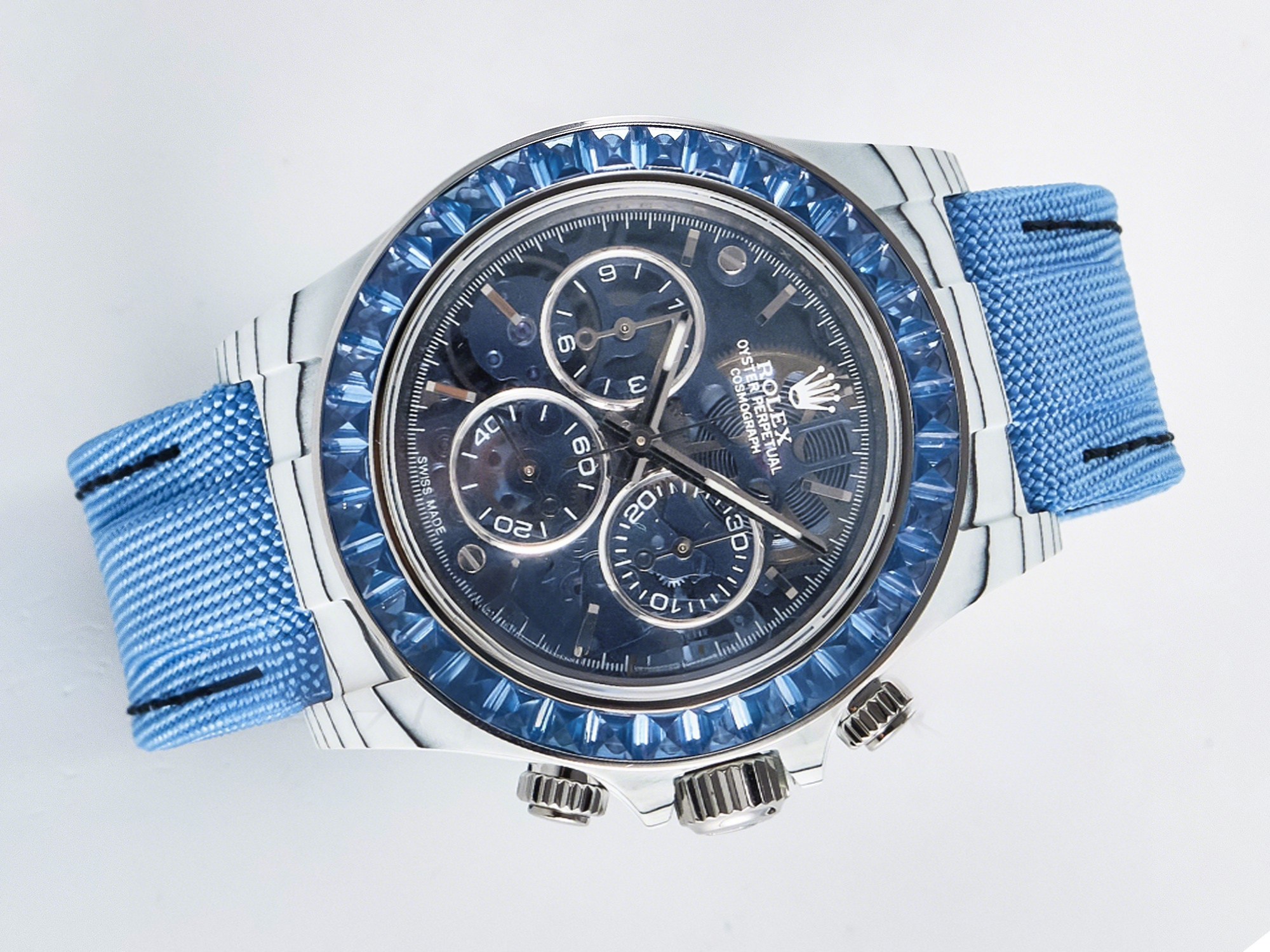 Rolex Daytona Artisans SS GETF Best Edition Blue Skeleton Dial Diamonds Bezel on SS Bracelet DD4802-fasswatch